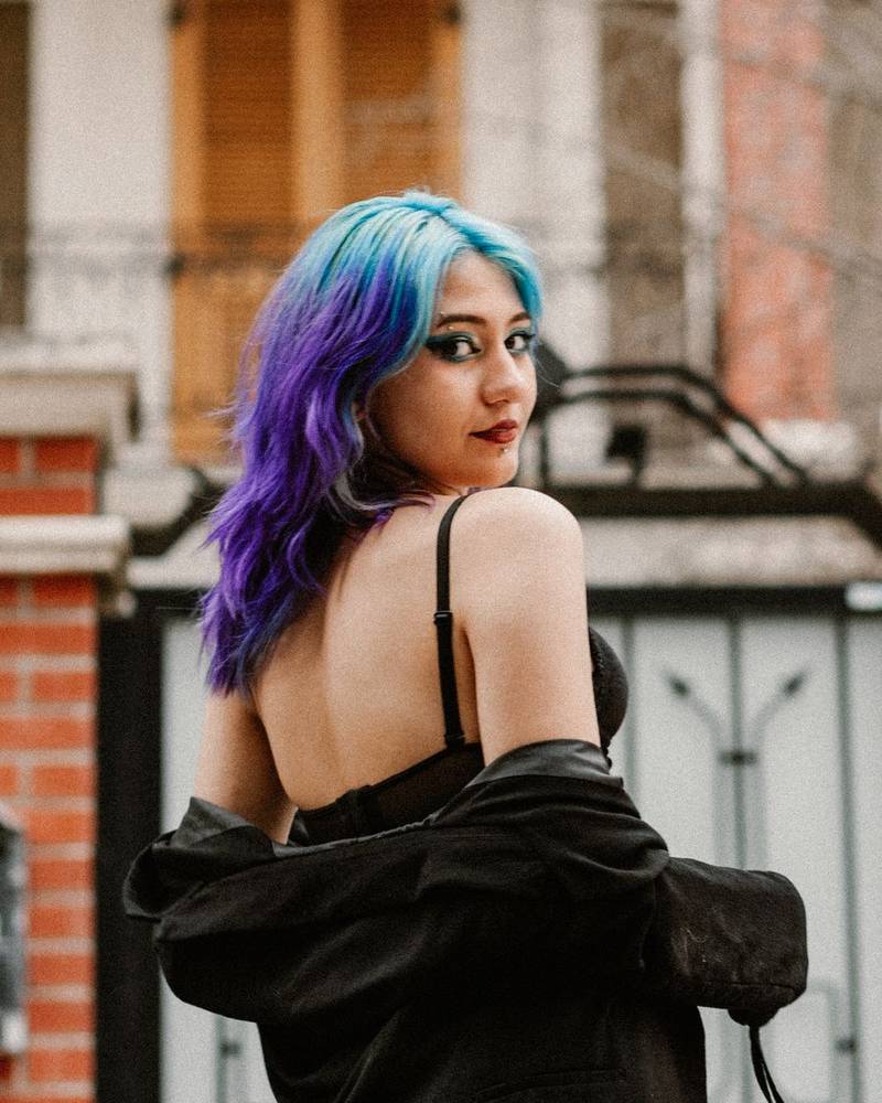 Vivid blue and violet hair color